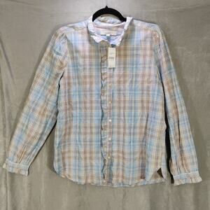 Loft Plaid Ruffled Puff Sleeve Prairie Button long sleeve Shirt Small Blouse